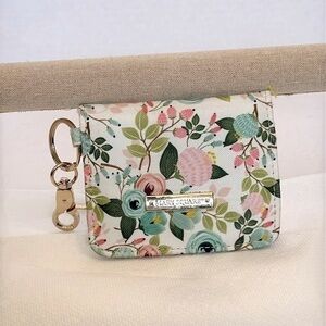 Mary Square ID Wallet with keychain- peach floral NWOT